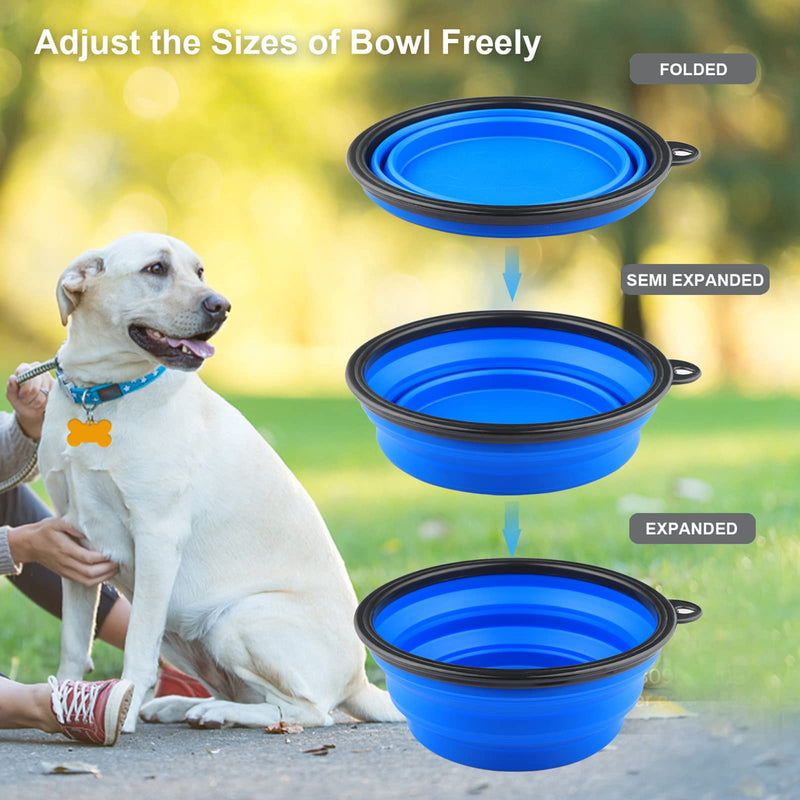 MXZONE 3 Collapsible Silicone Dog Bowl, Foldable Expandable Cup Dish for Small Pet Cat Food Water Feeding Portable Travel Bowl, Free Pet ID-Tag L/Blue+Black - PawsPlanet Australia