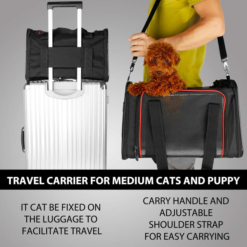 X-ZONE PET Airline Approved Pet Carriers,Soft Sided Collapsible Pet Travel Carrier for Medium Puppy and Cats Black&Red - PawsPlanet Australia