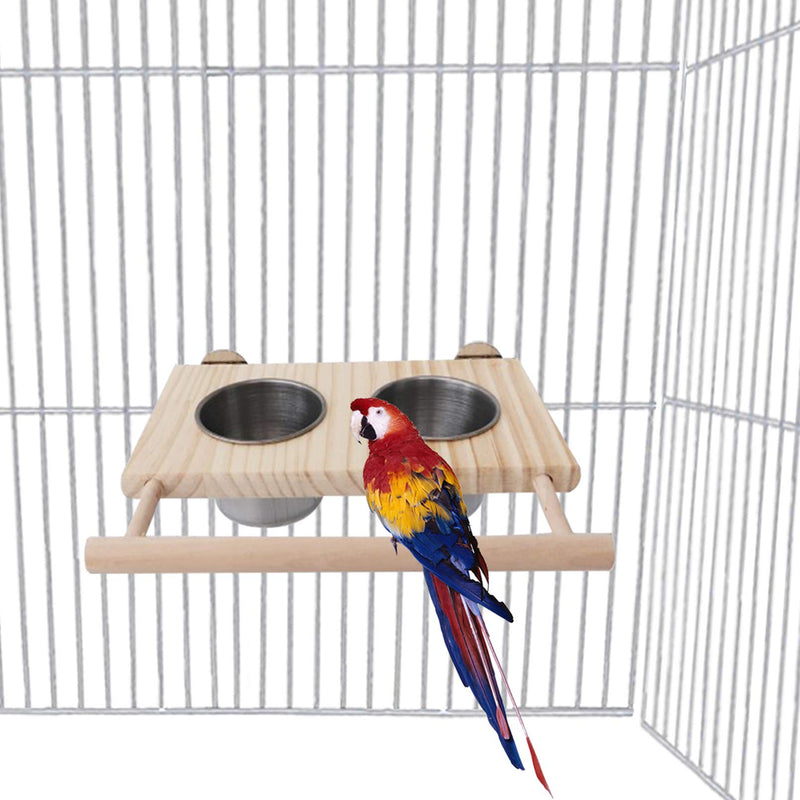 Tfwadmx Bird Food Stainless Steel Cups Wooden Perch Stand Hanging Feeder Bowls Feeding and Watering Supplies for Parakeets Conures Cockatiels Budgie Parrot - PawsPlanet Australia
