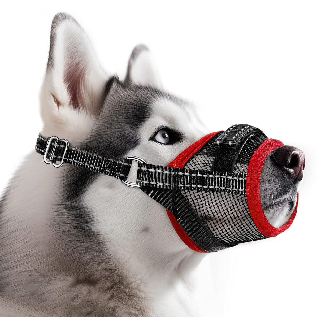 Eyein Muzzle for Medium Dogs, Adjustable Dog Muzzle with Breathable Air Mesh, Reflective Muzzle with Connecting Strap, Prevents Biting, Barking and Chewing, Red, M - PawsPlanet Australia