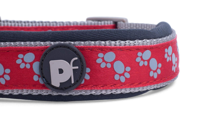 Petface Signature Padded Dog Collar, Medium, Red With Grey Paws - PawsPlanet Australia