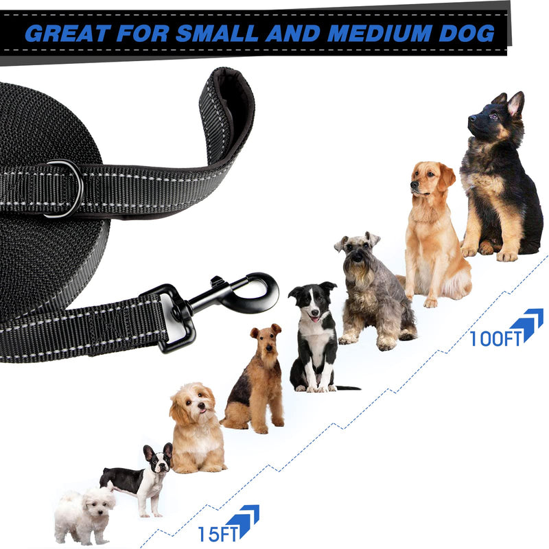 DPOEGTS Long Leash for Dog Training 15ft 20ft 30ft 50ft 100ft - Obedience Recall Training Lead for Large Medium Small Dogs - Great for Training Playing Camping Backyard Black - PawsPlanet Australia