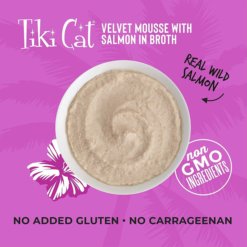 Tiki Cat Velvet Mousse Grain Free Salmon in Broth Wet Cat Food (12 Pouches Total, 2.8 Ounces Each) Plus Tiki Cat Stix Wet Mousse Single-Serve Tuna Treats (6 Stix Total, .53 Ounces Each) - PawsPlanet Australia