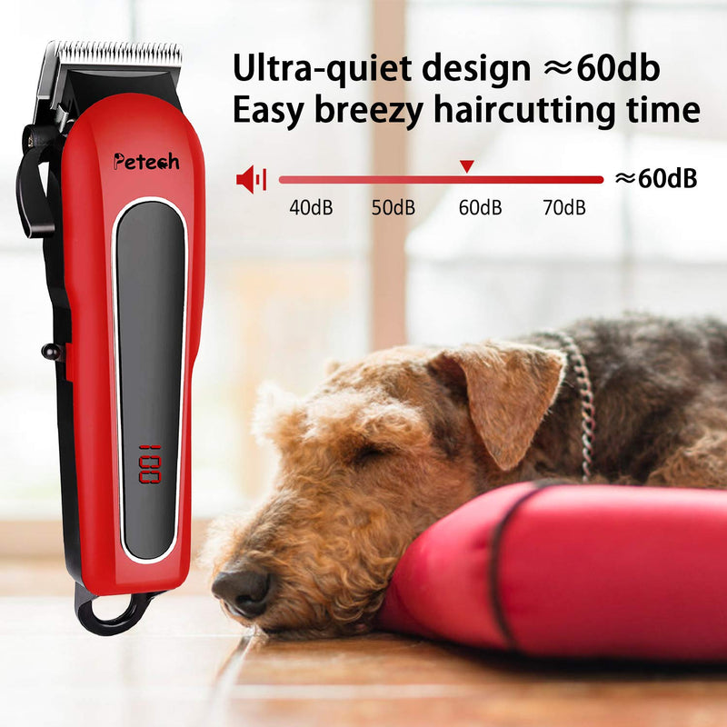 Petech Dog Grooming Clippers Rechargeable, Cat Shaver Cordless Trimmer, Quiet Low Noise Professional Pet Grooming Kit for Thick and Heavy Coat, Red, 1 set - PawsPlanet Australia