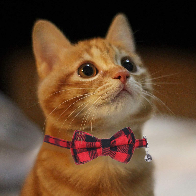 HAFRILY Kitty Safety Collar Plaid cat collar, quick release, with cute bow tie and bell(4 colors) (red) red - PawsPlanet Australia