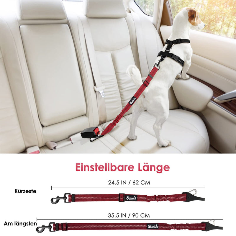 Eyein dog seat belt, 3 in 1 seat belt dog car with reflective elastic nylon bungee, dog seat belt for all dog breeds and car seats trunk, 70 cm (red) 70 cm (55-70 cm) red - PawsPlanet Australia