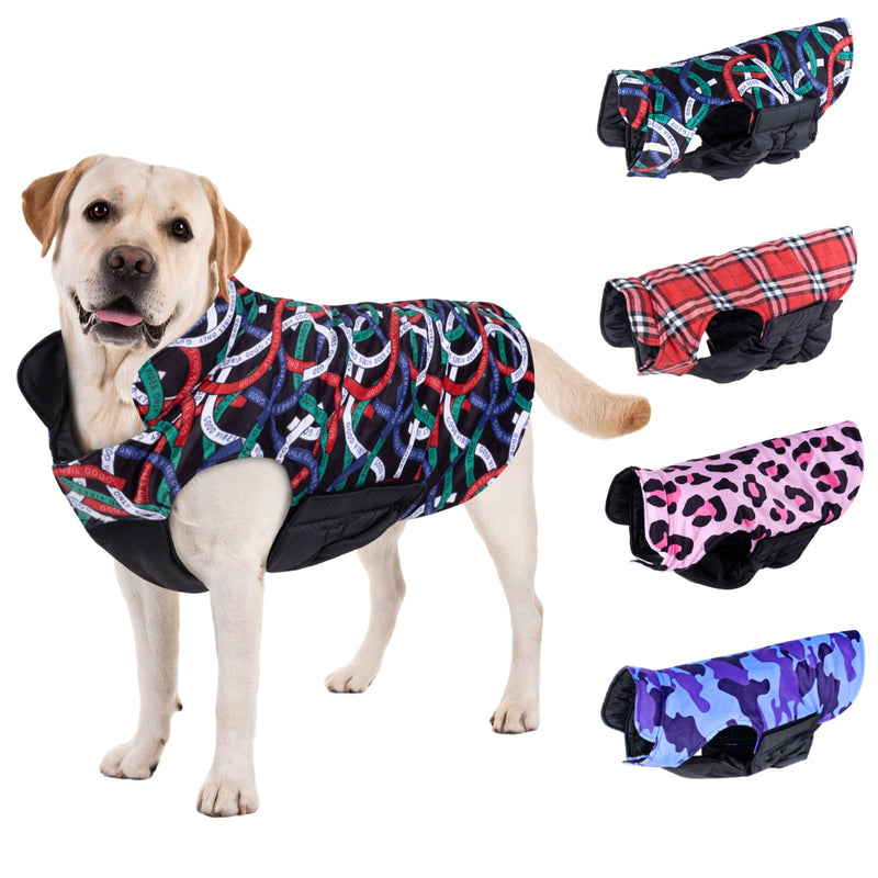 CuteBone Dog Winter Coat Puffer Jacket Windproof Dog Jacket Reversible Dog Vest Thick Padded Lining Pet Apparel for Small Medium Large Dogs with Leash Hole 2-Pink Leopard - PawsPlanet Australia