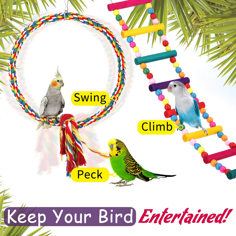 [Australia] - Pawaboo 2PCS Bird Parrot Swing Chewing Toys, Bird Cage Stand Hammock Hanging Swing and Climbing Ladder for Small Medium Large Birds, Parakeets, Cockatiels, Conures, Budgie, Macaws, Love Birds, Finches 