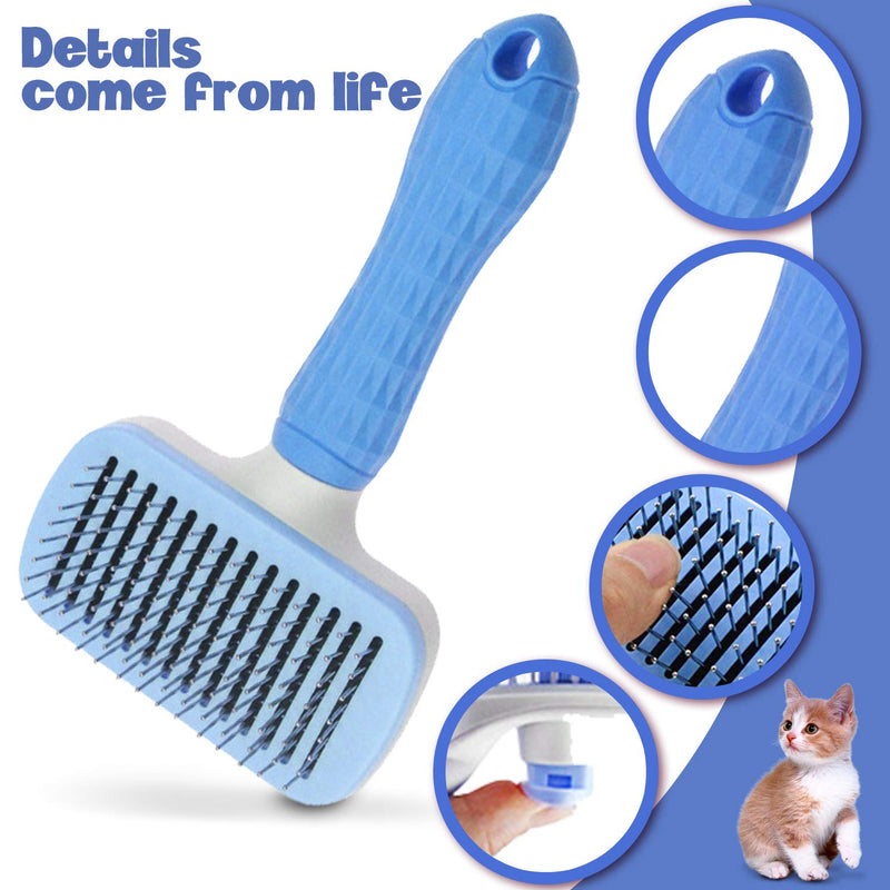 CTCK Self Cleaning Slicker Brush for Dogs and Cats,Pet Grooming Tool, Slicker Brush for Shedding and Grooming Pet Hair - for Large or Small Dog Cat with Long Hair Blue - PawsPlanet Australia