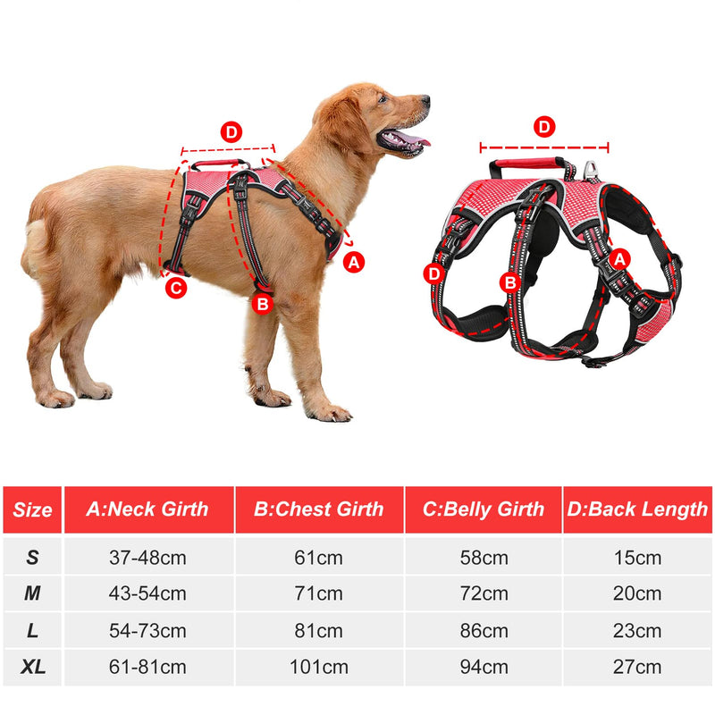 HEELE dog harness, escape-proof, buckle in the neck area, reflective, chest harness with robust handle, panic harness for dogs, dog harness with a stable impression, fits like a glove, red, L - PawsPlanet Australia