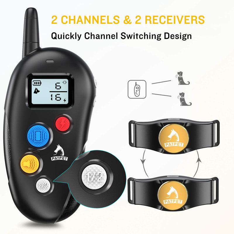 PATPET Dog Training Collar - 2 Receiver Rechargeable IPX7 Waterproof Shock Collar with Remote - 3 Training Modes, Beep, Vibration and Shock Perfect for Small Medium Large Dogs - PawsPlanet Australia