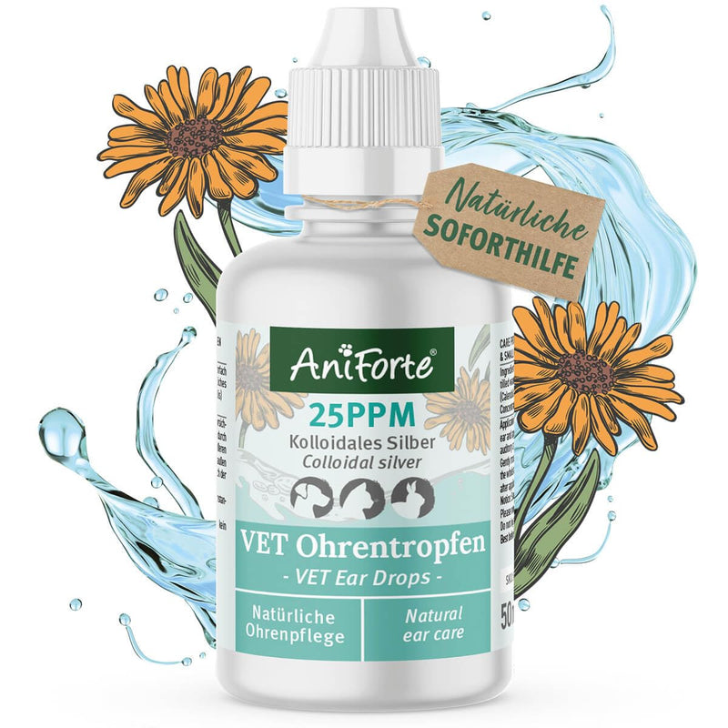 AniForte ear drops with colloidal silver 25ppm & marigold 50ml | For dogs, cats & small animals I For ear infections, itching I Ear care, ear hygiene, healthy ears - PawsPlanet Australia