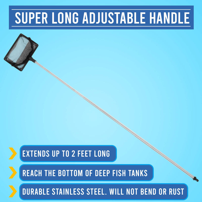 [Australia] - FISH PROS Fine Mesh Fish Tank Net with Long Handle – Aquarium Fish Net with Extendable 24-inch Long Handle – Fish Tank Aquarium Accessories 4 Inch 