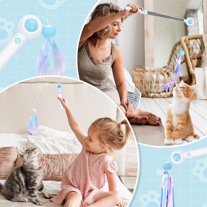 Hysagenek Cat Fishing Rod Interactive Cat Toy Teaser with Scalable Rods, Feather and Tassels Replacement with Bells Self-employment Retractable Cat Toys for Kittens, Pack of 5 - PawsPlanet Australia