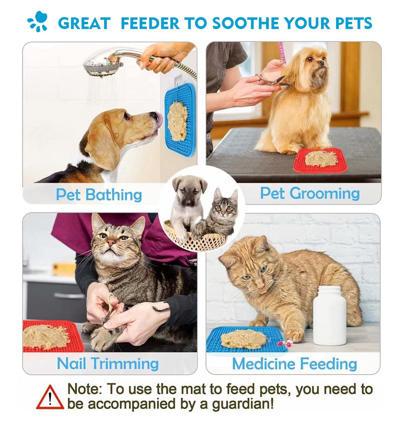 Dog lick mat, pack of 2, large with super strong suction power, with 1 silicone spatula, for dog bathing, training, grooming & claw care, BPA-free blue & red - PawsPlanet Australia