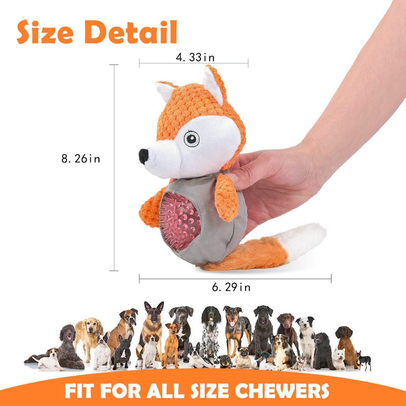 Wookiwuki Dog Toys for Aggressive Chewers, Squeaky Fox Shaped Dog Chew Toys for Outdoor Indoor Play, Hard Plush Toys, Stuffed Puppy Toys for Small Medium Dogs Fox - PawsPlanet Australia