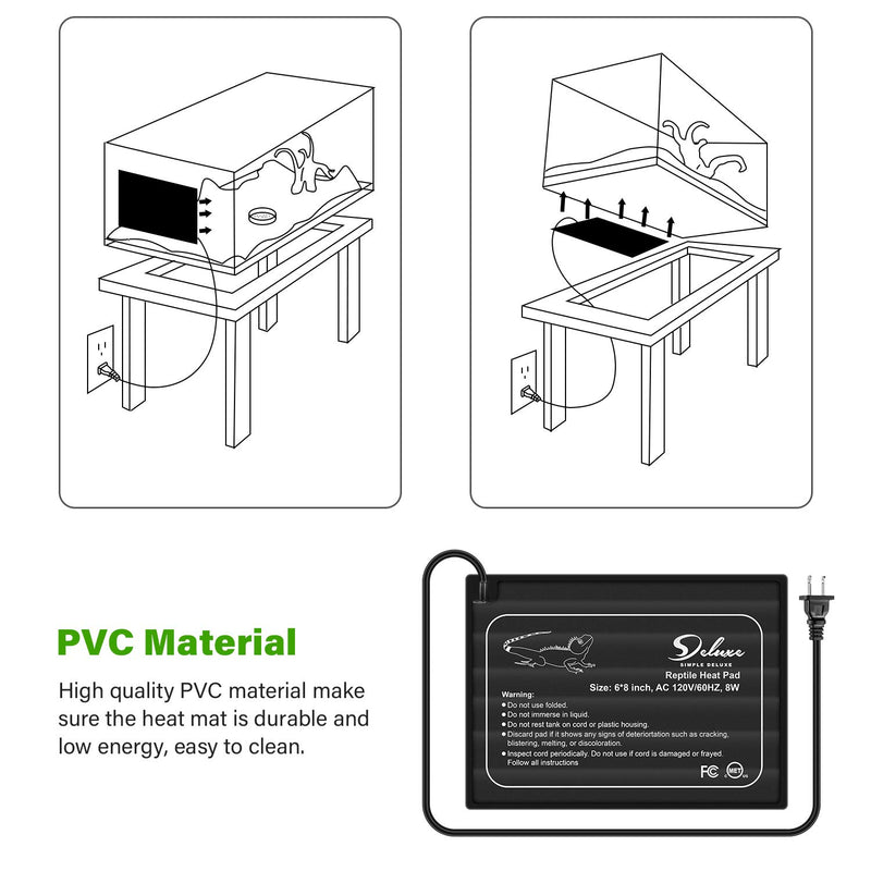 Simple Deluxe Reptile Heat Pad with Thermostat Temperature Adjustable Under Tank Heater Terrarium Warmer Heating Mat for Lizard/Spider/Frog/Turtle/Snake/Plant 6 X 8 Inch - PawsPlanet Australia