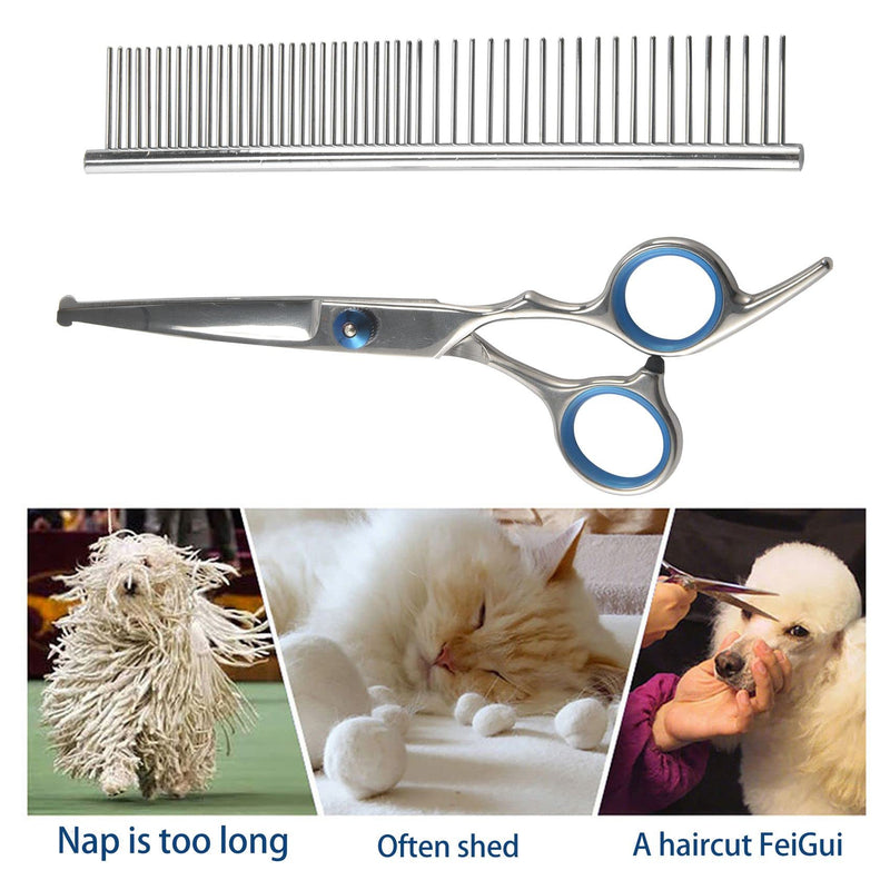 Nrpfell Stainless Steel Dog Grooming Scissors & Thinning Scissors & Dog Comb with Safety Round Tip Grooming Kit for Dog Cat Pet - PawsPlanet Australia