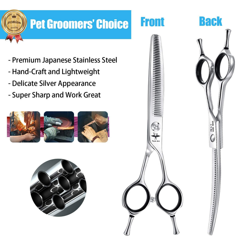 PURPLEBIRD Grooming Scissors 6.5 Inch Curved Dog Scissors Cat Scissors Dog Thinning Scissors Dog Scissors for Grooming for All Dogs Cat Cutting and Grooming Japanese Stainless Steel 440C Handmade 6.5 Inch Curved Thinning Scissors - PawsPlanet Australia