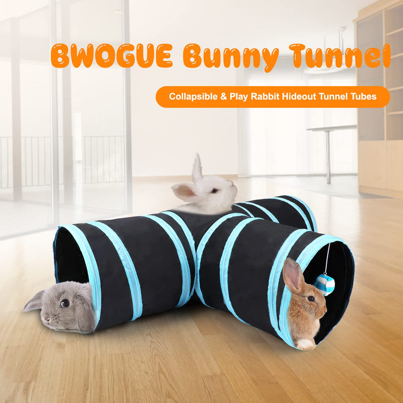 HYLYUN Rabbit Cat Tunnels & Tubes Collapsible, 3 Way Rabbit Tunnels and Hides Toys, Portable Bunny Hideout Small Animal Activity Pet Toys Tunnel for Cat Bunny Guinea Pigs Kitten + Toy Ball Blue black - PawsPlanet Australia