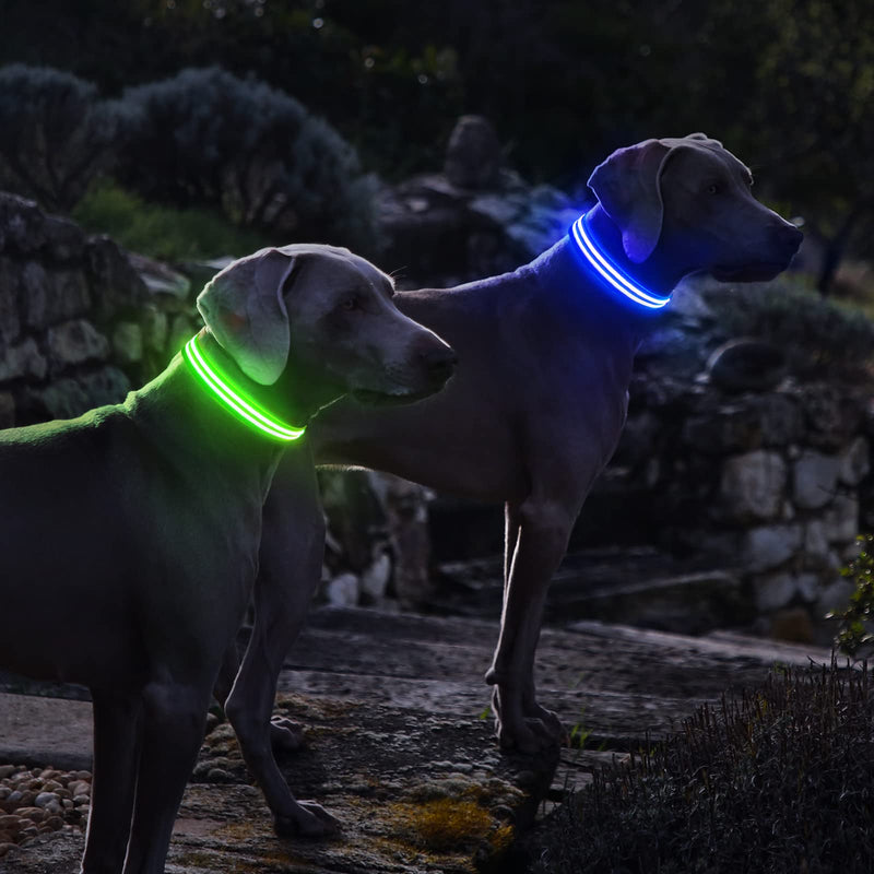 PcEoTllar Luminous Rechargeable Dog Collar, Luminous Dog Collar, Waterproof Adjustable Flashing Light LED Collar Dog for Small Medium Large Dogs, Visibility in the Dark, Green - LL(48-60cm/19-23.6inch) - PawsPlanet Australia