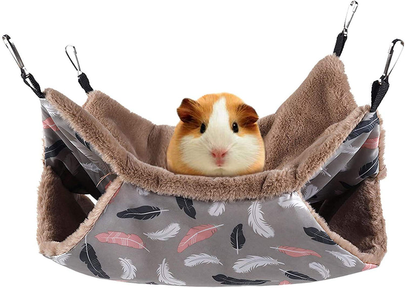 Petmolico Small Pet Hanging BunkBed Warm Hammock Bed Cage Accessories Bedding Hideout Playing Sleeping for Parrot Sugar Glider Ferret Squirrel Hamster Rat Brown Feather - PawsPlanet Australia