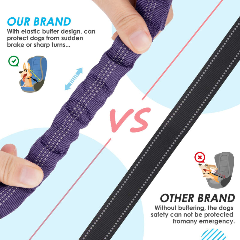 SlowTon Double Dog Seatbelt, Dual Pet Car Seat Belt Adjustable Double Dog Coupler Lead with Elastic Bungee and Reflective Stripe No Tangle Safety Belt Splitter in Vehicle for Two Pets Trip Travel  Purple double seat belt - PawsPlanet Australia