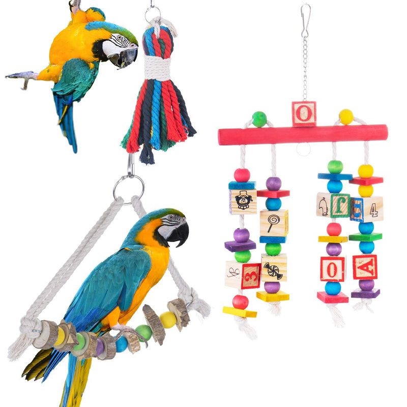 Dono Bird Parrot Toys - 5 pcs Hanging Swing Chewing Toys with Bells for Cages Natural Wooden Blocks Bird Parrot Tearing Toys suitable for Small Parakeets, Cockatiels, Conures, Finches,Budgie,Macaws… - PawsPlanet Australia