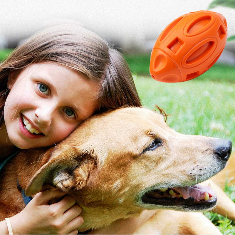 kuou Dog Squeaky Toys Dog Chew, Dog Toys Ball for Aggressive Indestructible Outdoor Training Teething Dogs Rubber Rugby Toys for Large and Medium Chewers Dogs(Orange) - PawsPlanet Australia