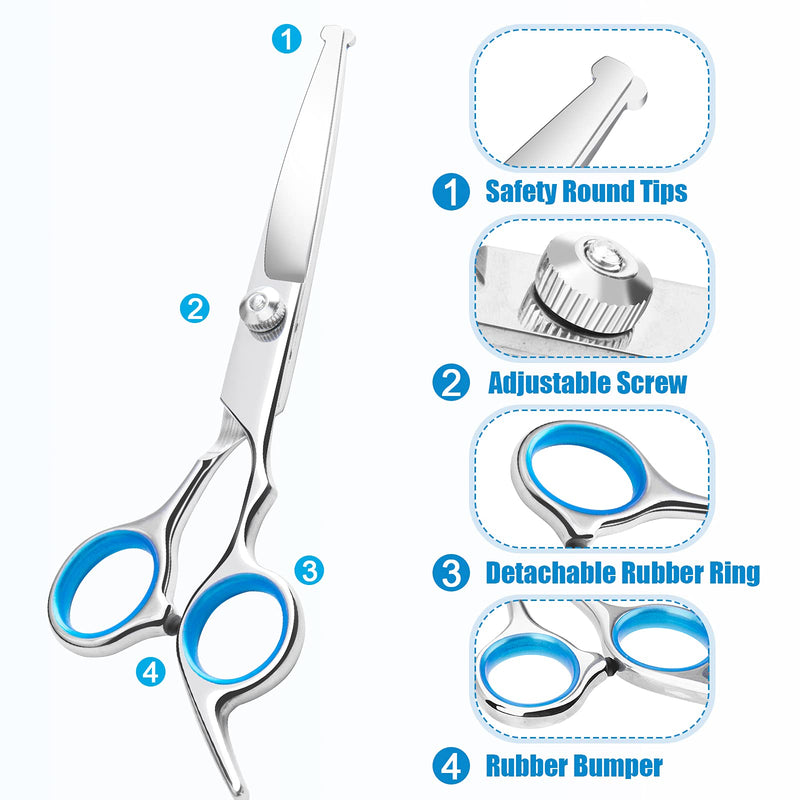 Depets Professional Dog Grooming Scissors, Round Tips Pet Scissors Set - Straight, Curved, Thinning Dog Shears & Pet Combs, Durable Pet Grooming Scissors for Small and Medium Dogs Puppies Cats - PawsPlanet Australia