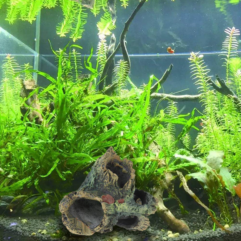 Tfwadmx Decaying Trunk Aquarium, Betta Fish Ornament, Freshwater Ornament - Small Resin Aquarium Decoration Log, 20 Gallon Fish Tank Wood with Holes & Aquarium Hideout Caves 2PCS - PawsPlanet Australia