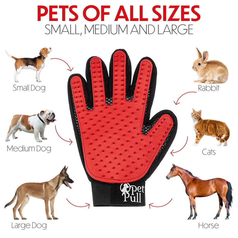 PET PULL Pet Grooming Glove for Dogs & Cats - Massage & Deshedding Brush with 259 Silicone Tips - Pair of Efficient Pet Hair Remover Mitts for Long & Short Fur - Adjustable One Size Fits All - PawsPlanet Australia