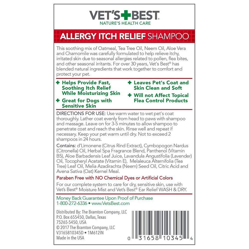 Vet's Best Allergy Itch Relief Dog Shampoo | Cleans and Relieves Discomfort from Seasonal Allergies | Gentle Formula | 16 Oz - PawsPlanet Australia
