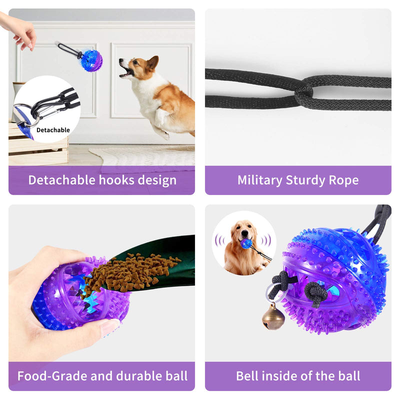 AMZLIFE Suction Cup Dog Chew Toy for Aggressive Chewers, Interactive Puzzle Ball Toy for Large Breed & Medium Dog Teeth Cleaning, Treats Training, Squeaky Tough Rope Tug Toy Gift w/Bell, Blue Purple - PawsPlanet Australia