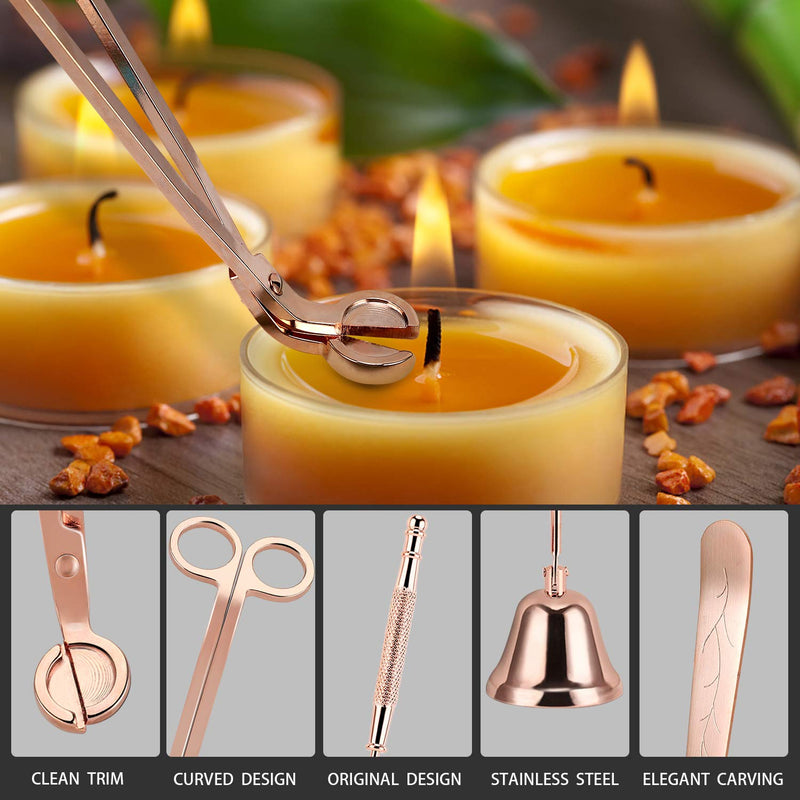 DANGSHAN 3 in 1 Candle Accessory Set - Candle Wick Trimmer, Candle Wick Cutter, Candle Snuffer Extinguisher, Candle Wick Dipper with Gift Package for Candle Lovers (Rose Gold) Rose Gold - PawsPlanet Australia