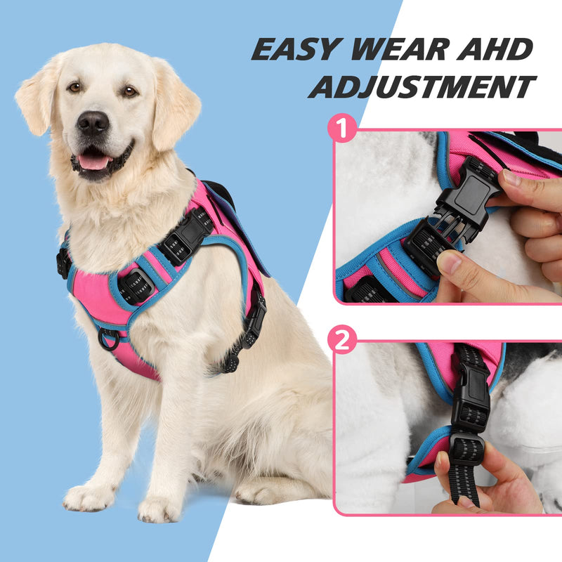 WINGOIN 2023 Upgraded Tactical Dog Harness for Large Dogs, No Pull Adjustable Harness with Handle and 2 Pockets, Reflective Military Service Dog Vest Harness for Training Walking Hiking (Pink,L) 1Pink & Blue - PawsPlanet Australia