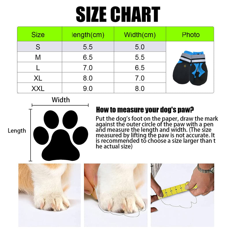 Dog Boots, Set of 4 Waterproof Dog Shoes with Reflective Straps Anti-Slip Sole Outdoor Paw Protectors Dog Shoes for Small Medium Dogs Autumn Winter, Blue (S) S - PawsPlanet Australia