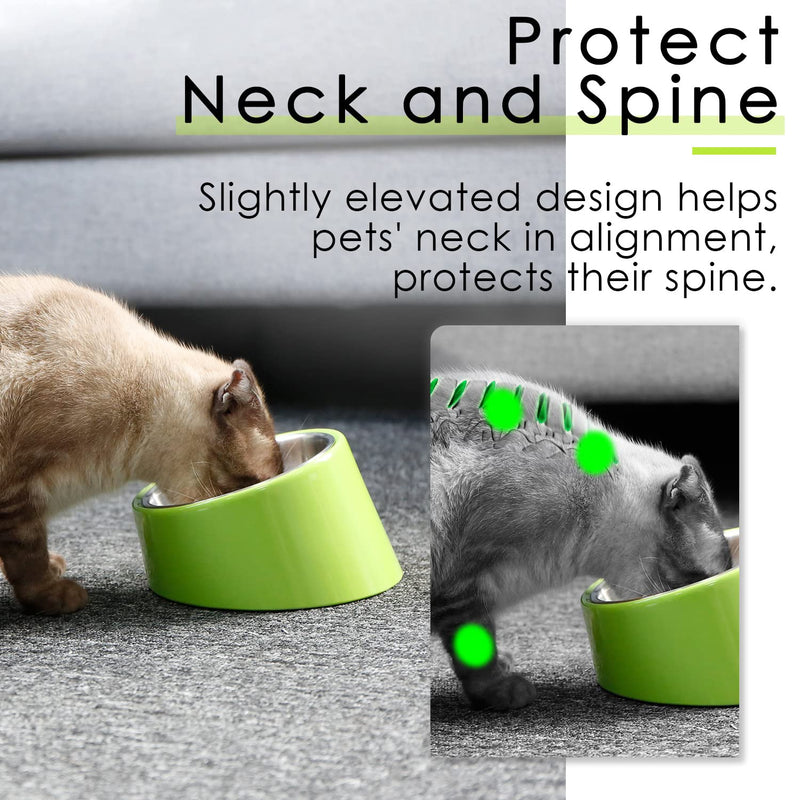 SUPERDESIGN Mess Free 15° Slanted Bowl for Dogs and Cats, Tilted Angle Bulldog Bowl Pet Feeder, Non-Skid & Non-Spill, Easier to Reach Food L/600ml Green L/3 Cup - PawsPlanet Australia