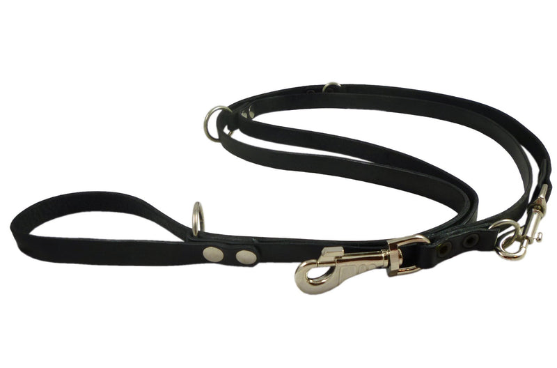 [Australia] - Dogs My Love Black 6 Way European Multifunctional Leather Dog Leash, Adjustable Schutzhund Lead 49"-94" Long, 3/4" Wide (18 mm) 