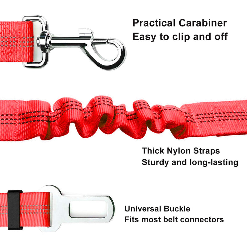 EasyULT 3 Packs Dog Car Harness, Pet Safety Strong Leash Leads, 53-75 cm Adjustable, Elastic Restraint Puppy Accessories with Strong Carabiner(Red) Red - PawsPlanet Australia