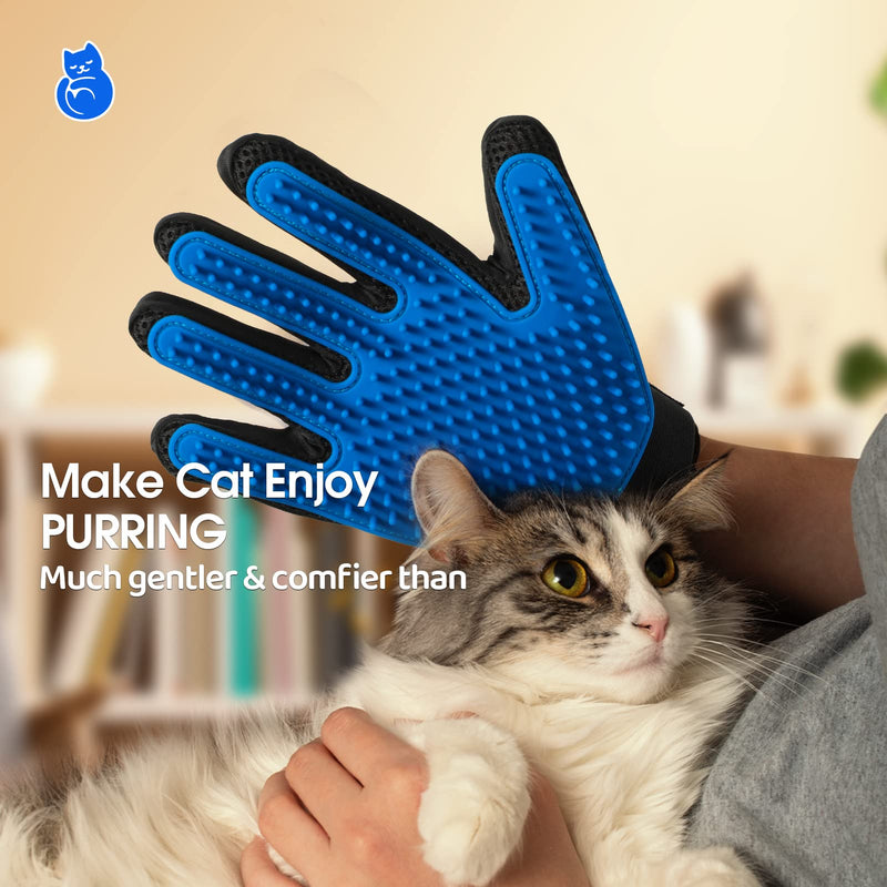 Pet Glove Gentle Grooming Glove Efficient Glove Massage Glove with Improved Five Finger Design - Perfect for Dogs and Cats 1 Pair (Blue) - Upgrade Version - PawsPlanet Australia