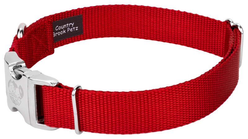 [Australia] - Country Brook Petz - Premium Nylon Dog Collar with Metal Buckle - Vibrant 25 Color Selection Large, 1 Inch Wide Red 