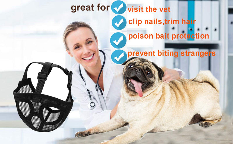 IBLUELOVER Adjustable Short Snout Dog Muzzle Breathable Mesh Bulldog Pug Muzzle Anti-Biting Dog Mouth Cover for English French Bulldog Pitbul Boston Terrier Chow Chow for Biting Barking and Training M - PawsPlanet Australia