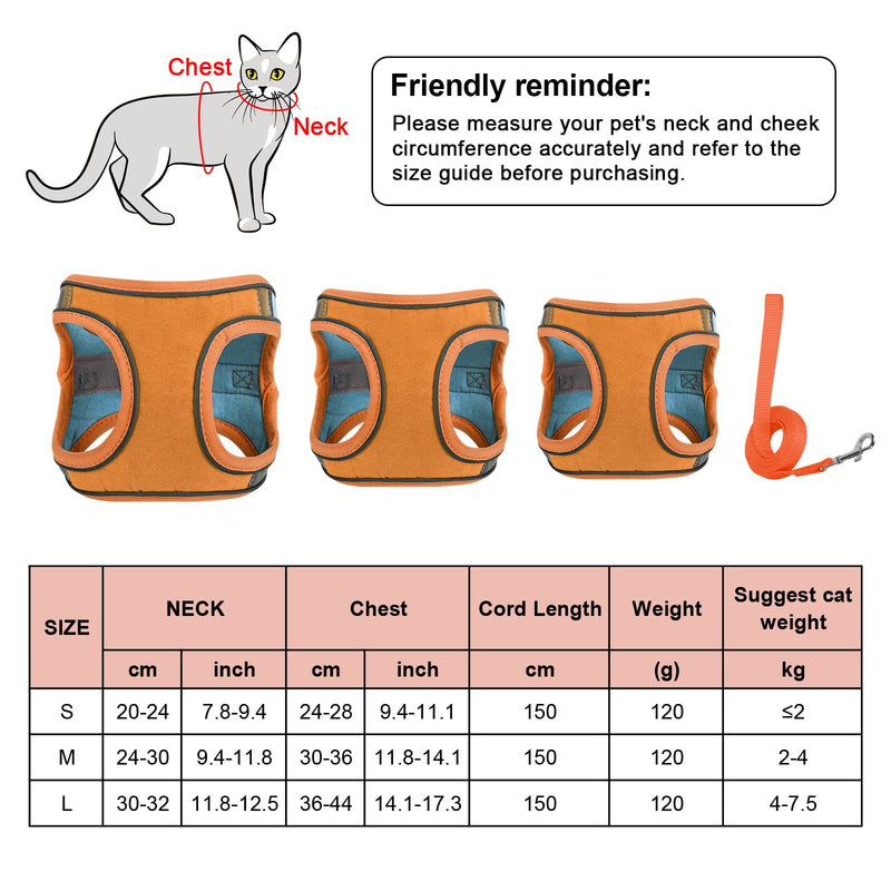 Nicola Cat Harness and Leash Set, Adjustable Escape Proof Kitten Vest Harness and Leash with Reflective Strips for Large Medium Small Cats (L-Orange) L Orange/Green - PawsPlanet Australia