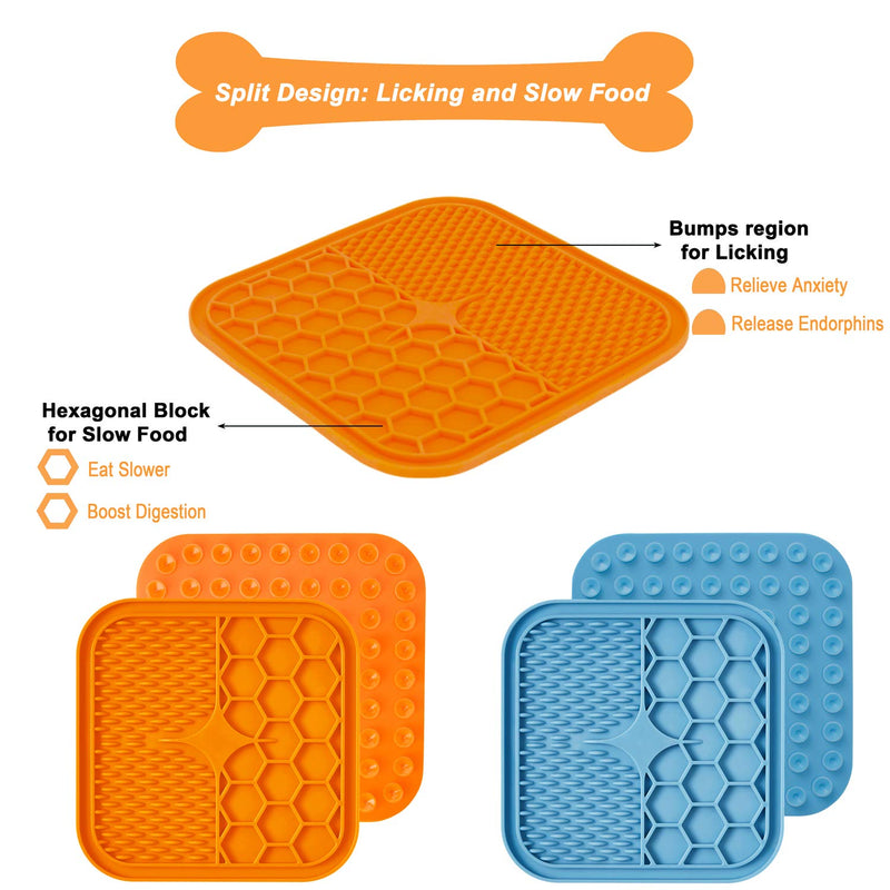 CHICAN 2 pieces of 6-inch pet lick pad + silicone food spatula, silicone pet food utensils, suction cup lick pad, slow food pad, anti-cho slow food dog lick pad (6in-Orange+blue) 6in-Orange+blue - PawsPlanet Australia