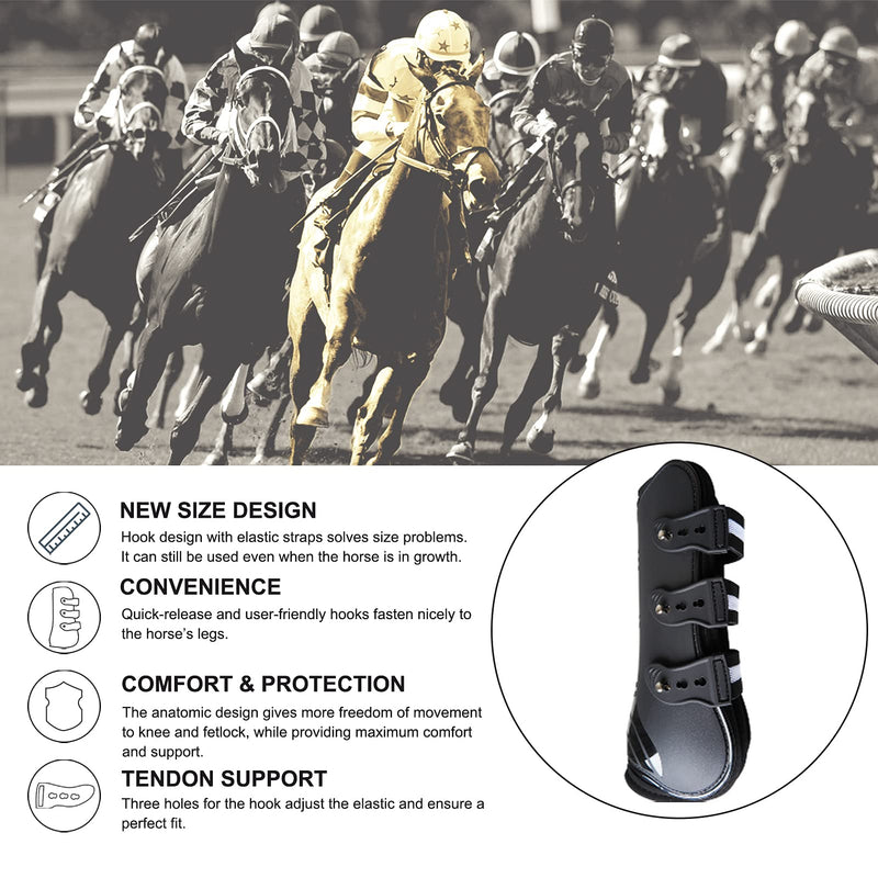 Equusecured Adjustable Size Horse Boots for Front Legs - Protective Horse Leg Wraps - Adjustable Horse Splint Boots - Leg Protection and Support for Riding - Pack of 2 Horse Jumping Boots Black Large - PawsPlanet Australia