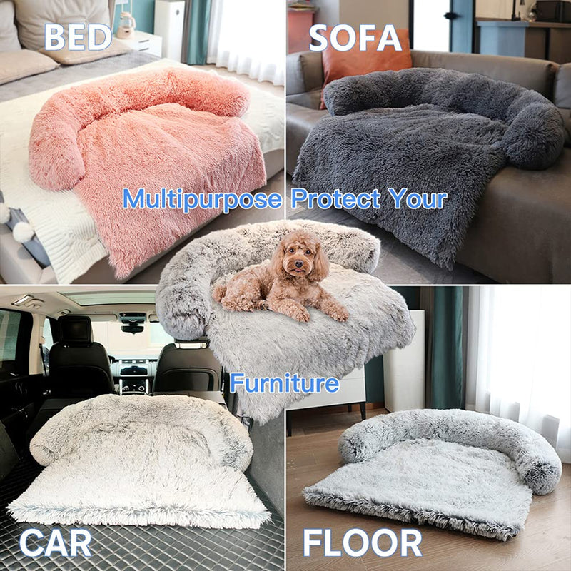 Dekeyoo Pet Couch Protector for Dog with Memory Foam Neck Bolster, Universal Pet Furniture Cover, Sofa Bed Cover, Plush Dog Bed and More for Dogs and Cats, Machine Washable Large Dark Grey - PawsPlanet Australia