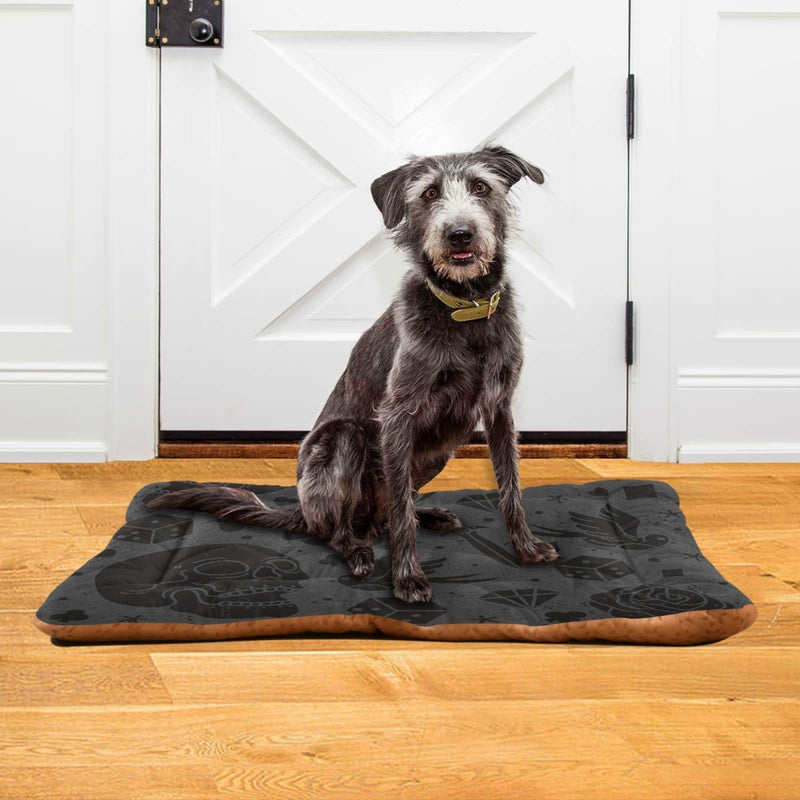 Dog Bed Mat Skull Skeleton Black Dog Crate Bed Mattress Washable for Large Medium Small Puppy Pets Pad 24x18 Inches 21002156 24x18in - PawsPlanet Australia