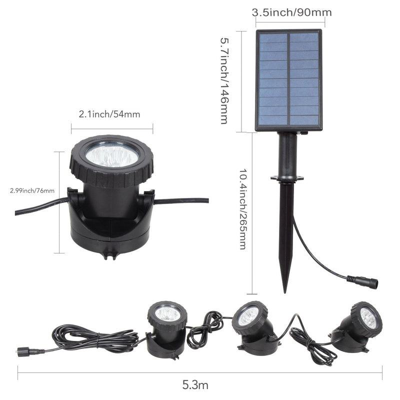 Solar Pond Lights, PHADAP Submersible Pond Light with 3 Lamps 18 LEDs Landscape Spotlight Underwater Lights IP68 Waterproof Amphibious Lighting Light for Garden,Outdoor(Long press 3S to turn on) - PawsPlanet Australia