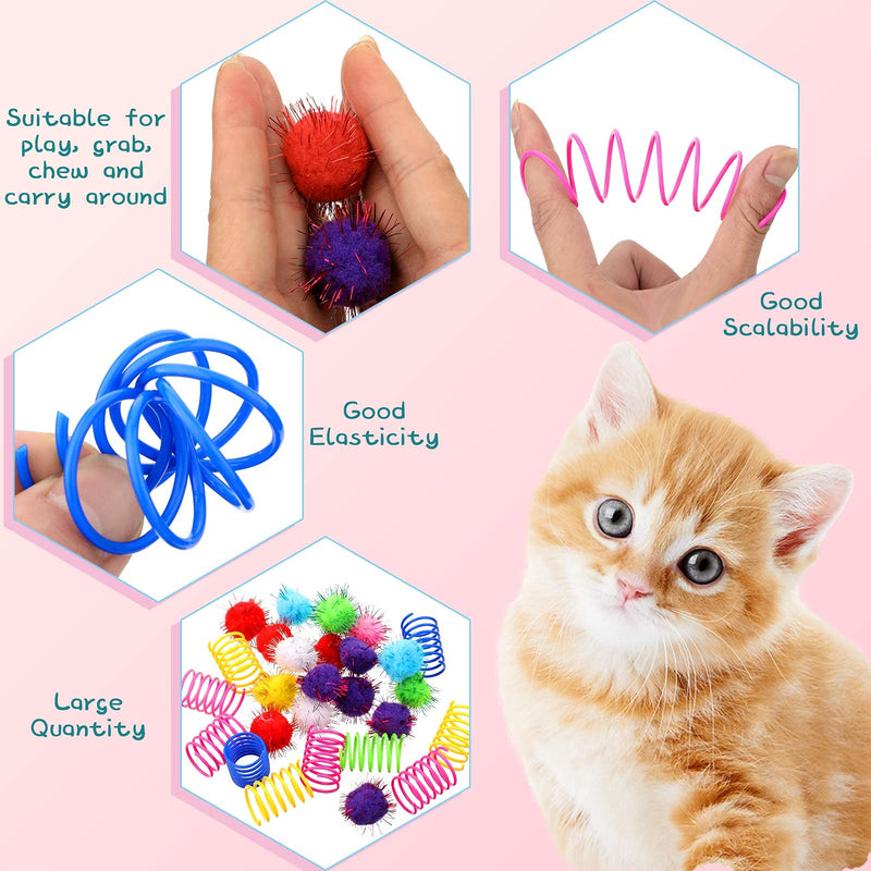 72 Pieces Cat Spring Toys Set 36 Plastic Coils Spring Cat Toys Durable Spiral Spring Kitten Toy and 36 Colorful Pom Pom Balls Cat Plush Chew Ball Cat Interactive Bite Balls Fur Ball for Kitten Cat Pet - PawsPlanet Australia